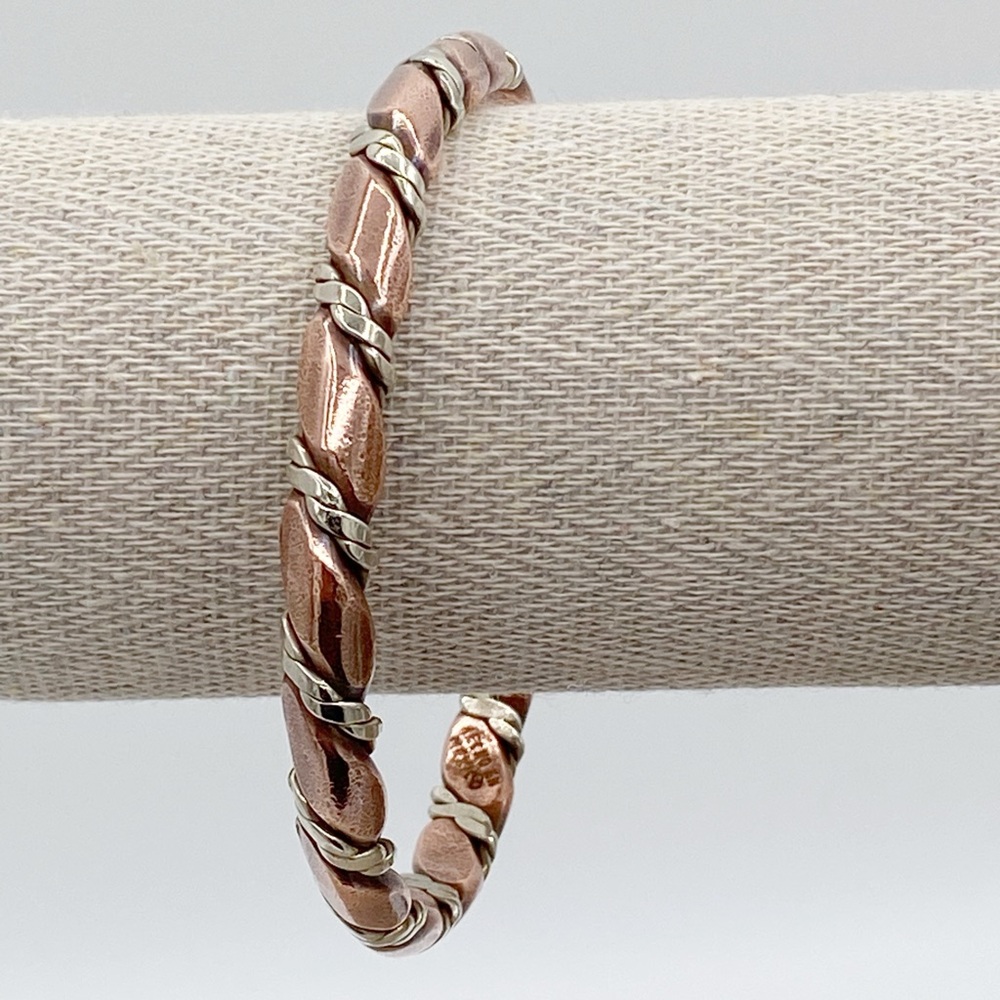 Copper & Silver Tone Metal Two-Tone Twisted Bangle Bracelet